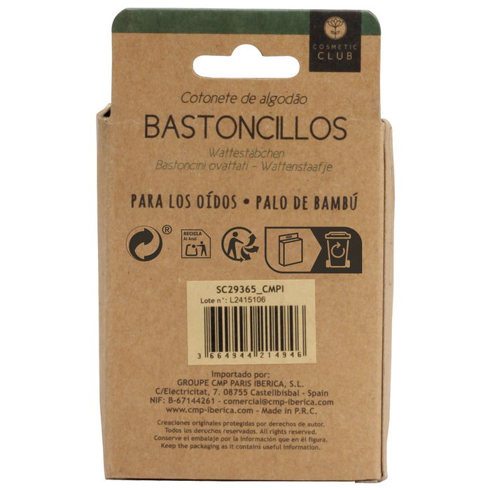 Cosmetic Club Juego de 200 Bastoncillos Oído Bambú Ecológicos Dispensador Cartón 7.5cm