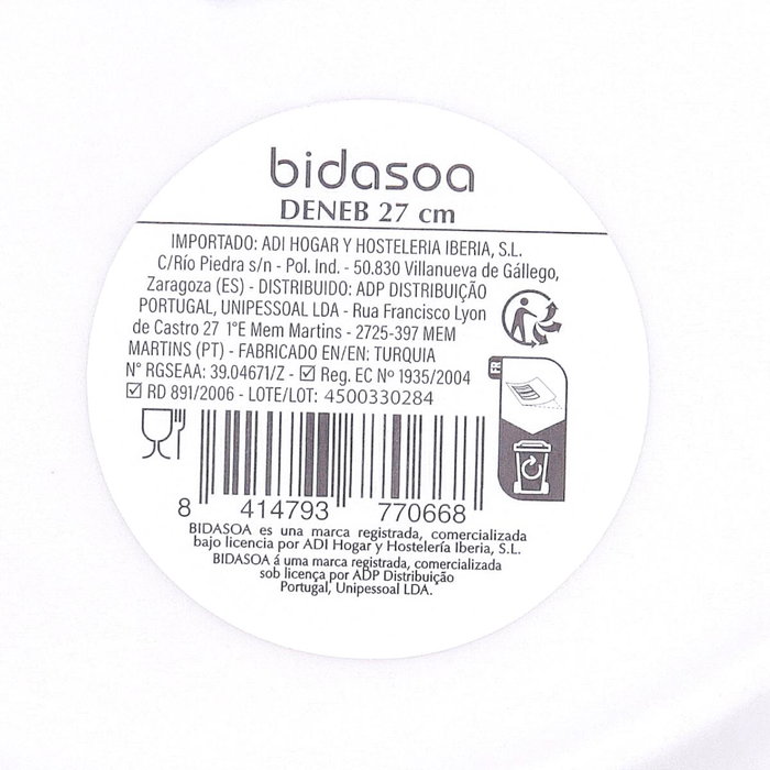 Plato Llano Porcelana Deneb Hydrozero Bidasoa 27 cm Plato Llano Porcelana Deneb Hydrozero Bidasoa 27 cm