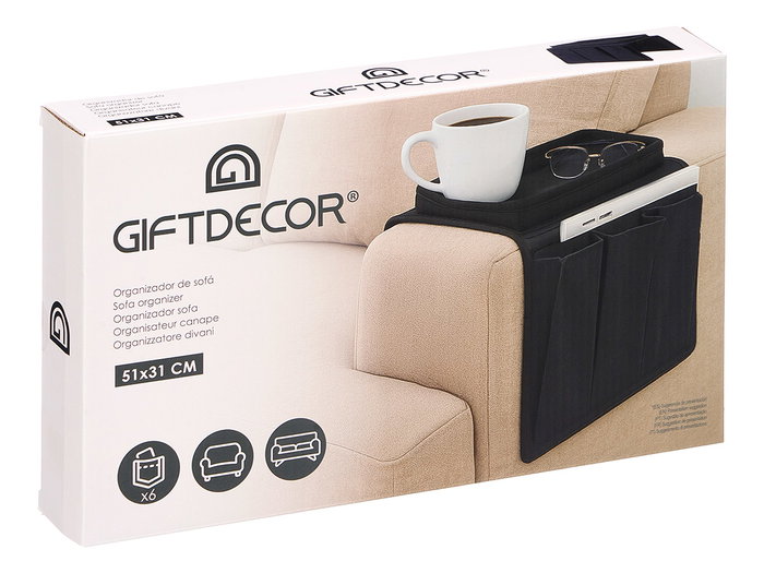 Giftdecor Organizador Sofa 6 Bolsillos Negro 31 x 18.5 x 5 cm (Set de 12)