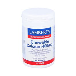 LAMBERTS Calcio Masticable 400mg con Vitamina D3 y FOS, Sabor Limón, 60 Comprimidos