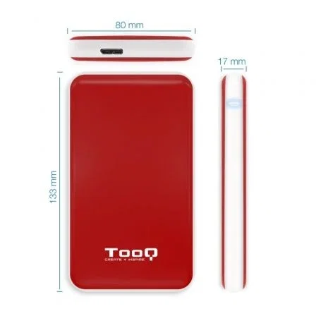 Tooq TQE-2528R Caja Externa Disco Duro 2.5" USB 3.1 Sin Tornillos Rojo