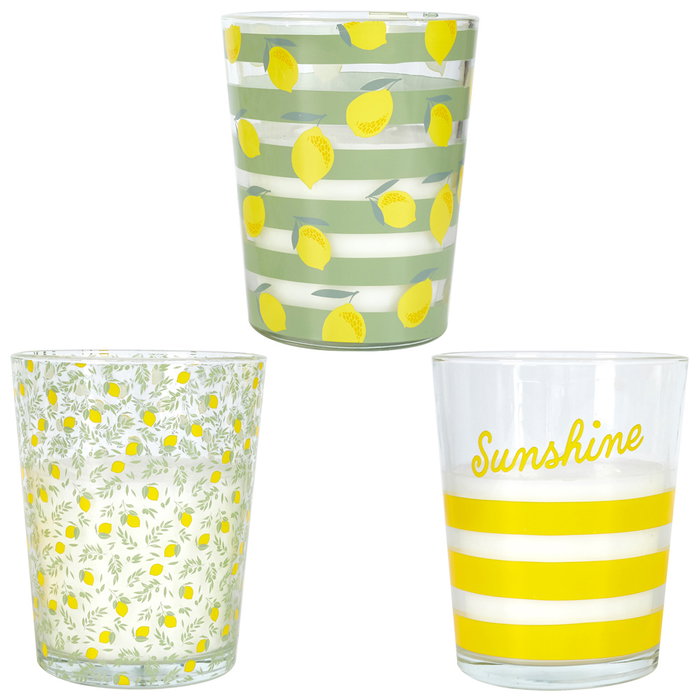 Home Deco Factory Vela Antimoustique Aroma Citronela 470g ~45h, Ø13x16cm - Modelos Surtidos (limones, rayas, sunshine)