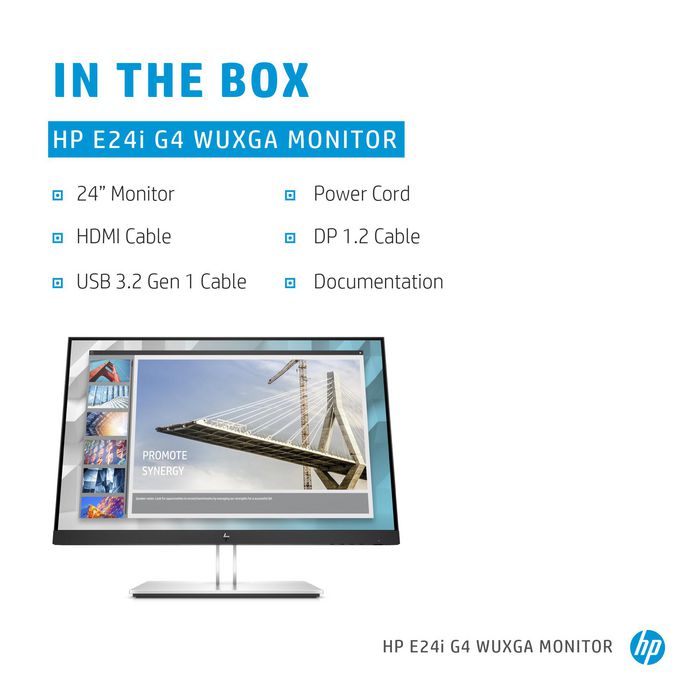HP E24i G4 Monitor LED IPS 24 pulgadas (61 cm) WUXGA 1920 x 1200 16:10, 250 cd/m2, 5 ms, 178 grados, HP Eye Ease, Azul claro reducido, Ajustable HP E24i G4 Monitor LED IPS 24 pulgadas (61 cm) WUXGA 1920 x 1200 16:10, 250 cd/m2, 5 ms, 178 grados, HP Eye Ease, Azul claro reducido, Ajustable