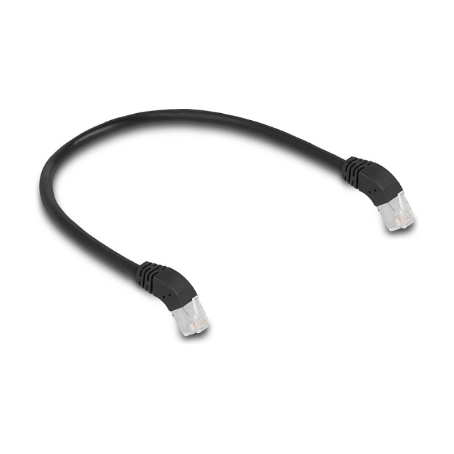 DeLOCK Cable de red RJ45 Cat.6A S/FTP acodado 45° hacia abajo 0,5 m Negro