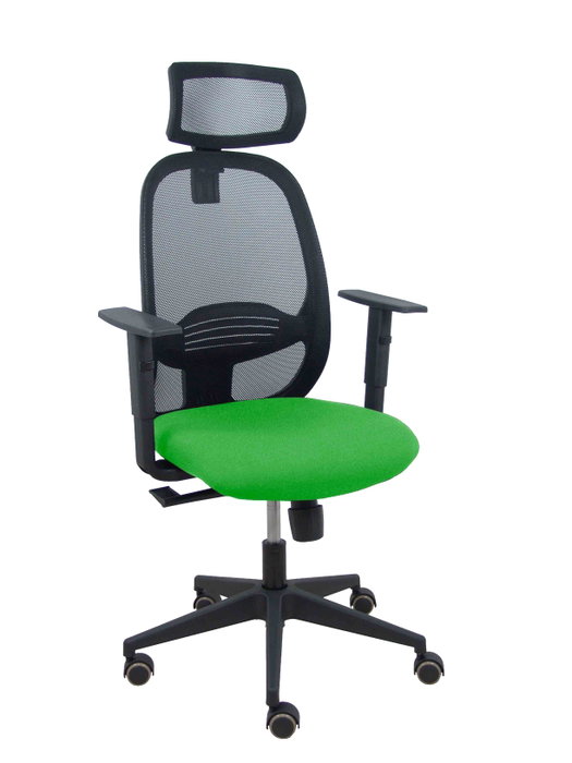 Silla de oficina Cilanco con mecanismo Sincro tapizada con Tela color Verde y malla color Negro. Equipada con lumbar 1D, Brazos 1D, Cabecero 2D y Ruedas de parqué Silla de oficina Cilanco con mecanismo Sincro tapizada con Tela color Verde y malla color Negro. Equipada con lumbar 1D, Brazos 1D, Cabecero 2D y Ruedas de parqué