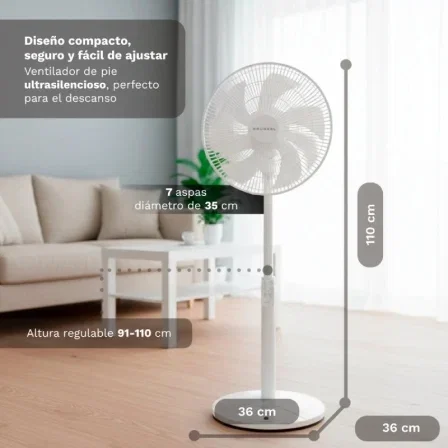 Grunkel Ventilador de pie FS-14T 25W 7 aspas 35 cm 12 velocidades