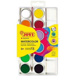 Jovi Acuarelas en Pastillas 22 mm con Pincel, Colores Surtidos, Estuche 12 Unidades
