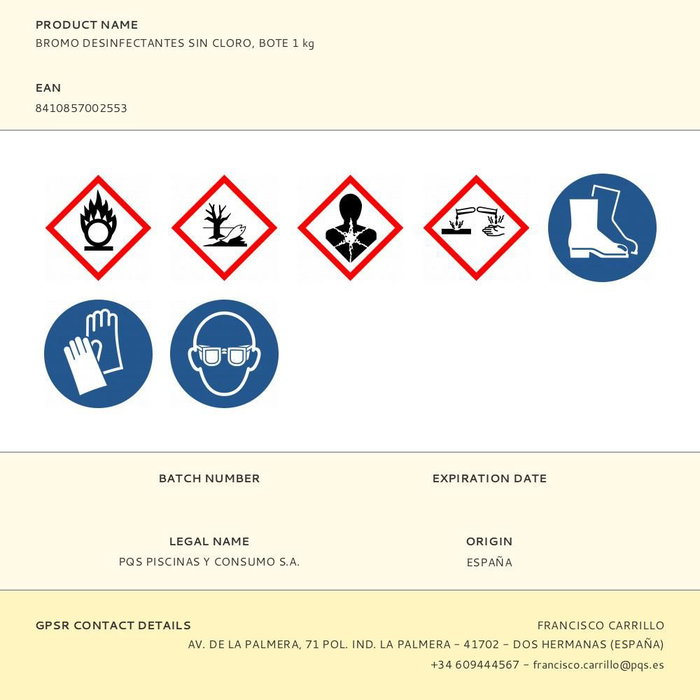 PQS Bromo Desinfectante Sin Cloro para Spa, Tabletas de 20 g de Disolución Lenta, Control de Algas y Bacterias, Bote 1 kg