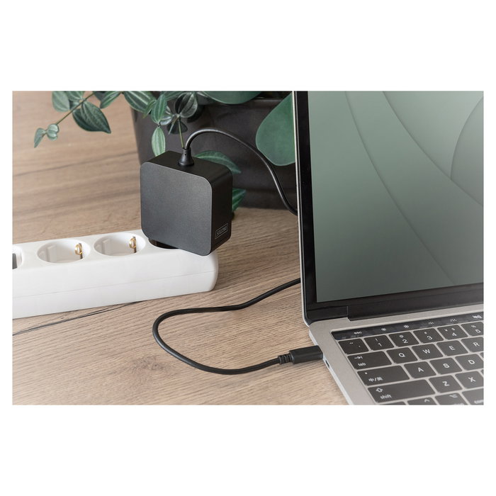 Digitus Cargador USB-C para Portátil 65W, Adaptador de Corriente 20V con Cable 1.2m, Negro, Universal Notebook Netzteil