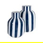 Jarrón Rayas Azul Metal Decoración 18 X 18 X 24 cm