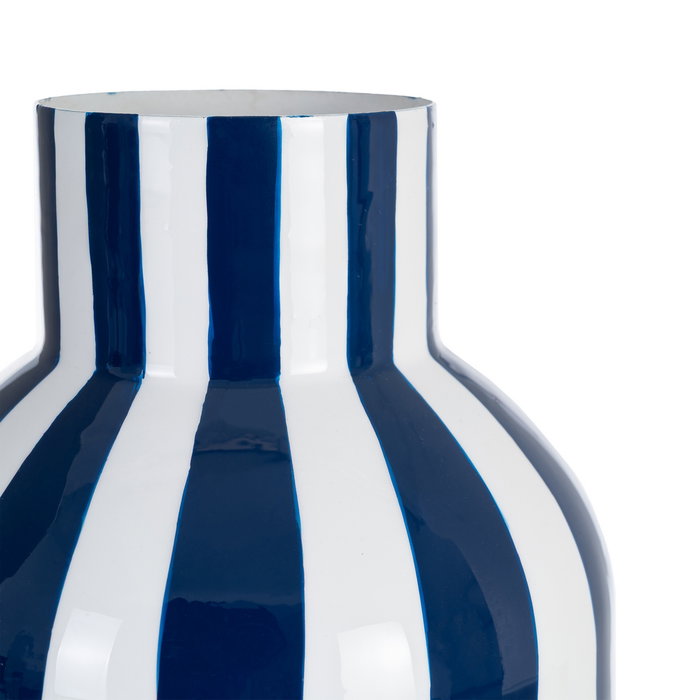 Jarrón Rayas Azul Metal Decoración 18 X 18 X 24 cm
