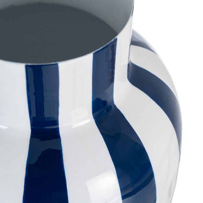 Jarrón Rayas Azul Metal Decoración 18 X 18 X 24 cm