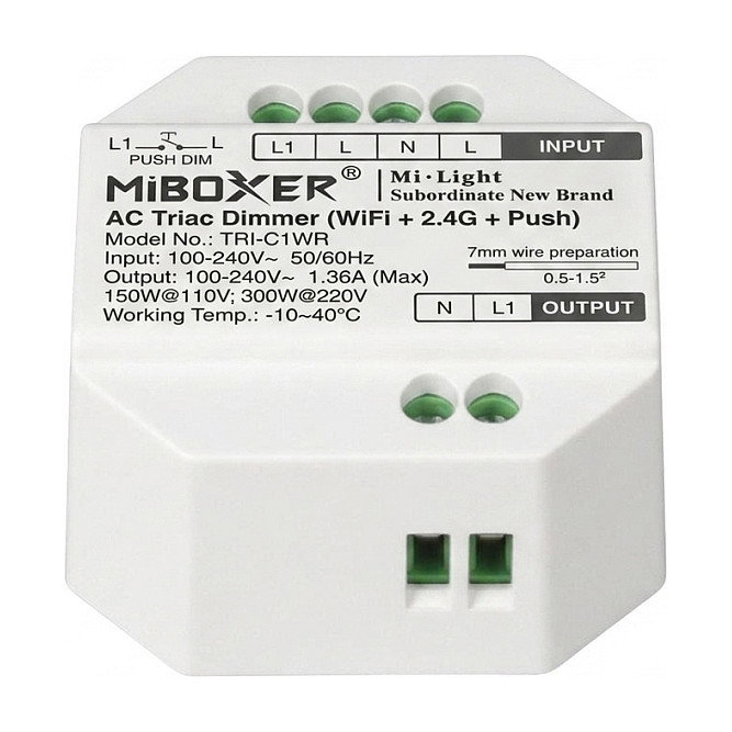 Miboxer LED Dimmer Controller AC TRIAC WiFi+2,4G+Push compatible con Milight/Miboxer Miboxer LED Dimmer Controller AC TRIAC WiFi+2,4G+Push compatible con Milight/Miboxer