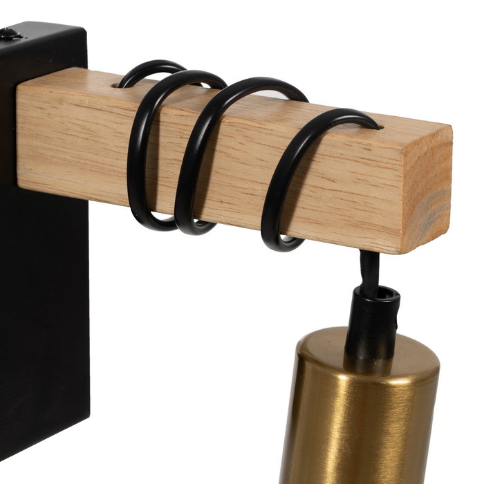 Aplique Pared Negro-Natural Metal-Madera 15 X 5 X 12 cm