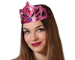 Tiara Princesa Rosa Metálica Con Gemas Para Mujer Adulta - Accesorio de fantasía ideal para disfraces y celebraciones