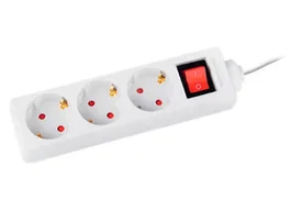 Q-connect Regleta de 3 tomas de corriente con interruptor y cable de 1,5 m, blanco