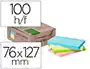 Q-connect Bloc de notas adhesivas 76x127 mm, 100 hojas, 100% papel reciclado, colores pasteles, caja de cartón