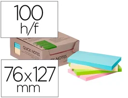 Q-connect Bloc de notas adhesivas 76x127 mm, 100 hojas, 100% papel reciclado, colores pasteles, caja de cartón