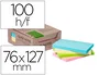 Q-connect Bloc de notas adhesivas 76x127 mm, 100 hojas, 100% papel reciclado, colores pasteles, caja de cartón