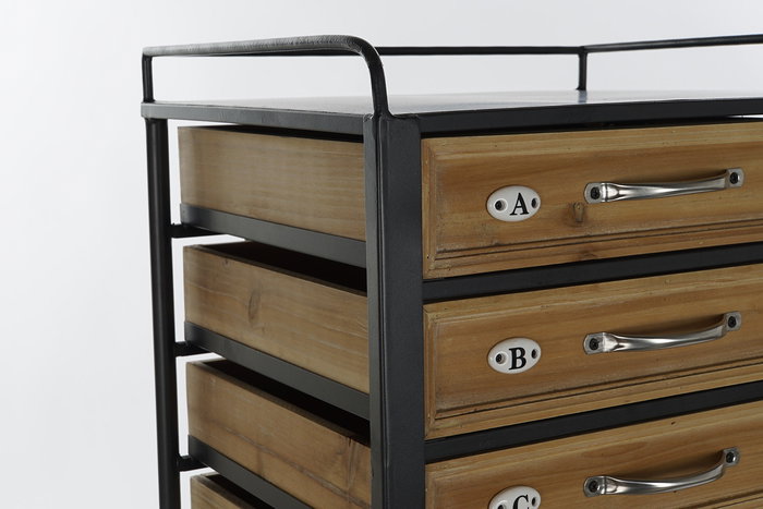 DKD Home Decor Cajonera Vintage 12 Cajones Negro Natural 33 x 122 x 40 cm