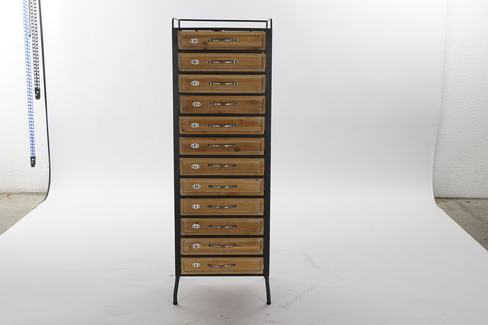 DKD Home Decor Cajonera Vintage 12 Cajones Negro Natural 33 x 122 x 40 cm