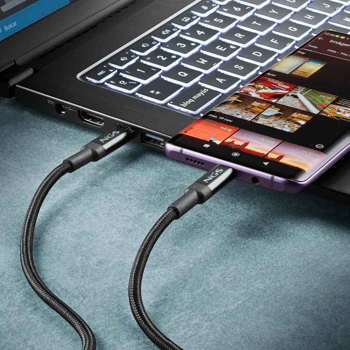 NGS KNOT Cable USB-C a USB-C 2m, USB 4.0, Carga Rápida 240W, Transferencia Datos 40Gbps, Negro