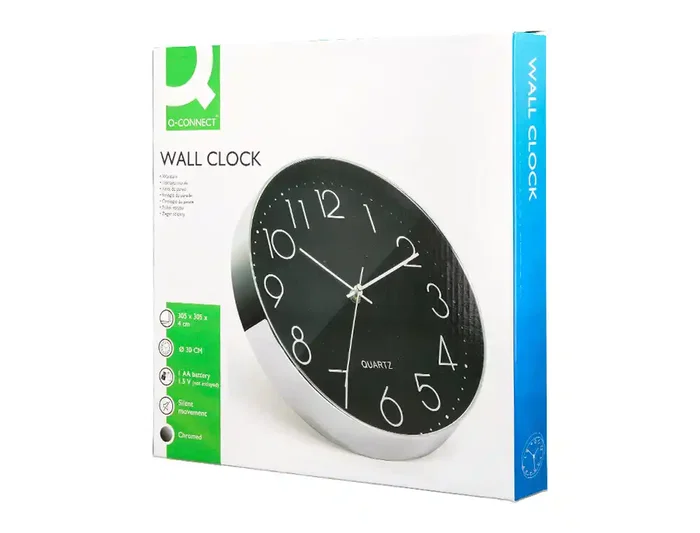 Q-connect Reloj de Pared Analógico Plateado Silencioso 305x305x40mm