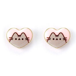 THE CARAT SHOP Pendientes Corazón Pusheen Rosa y Dorado Aleación de Zinc