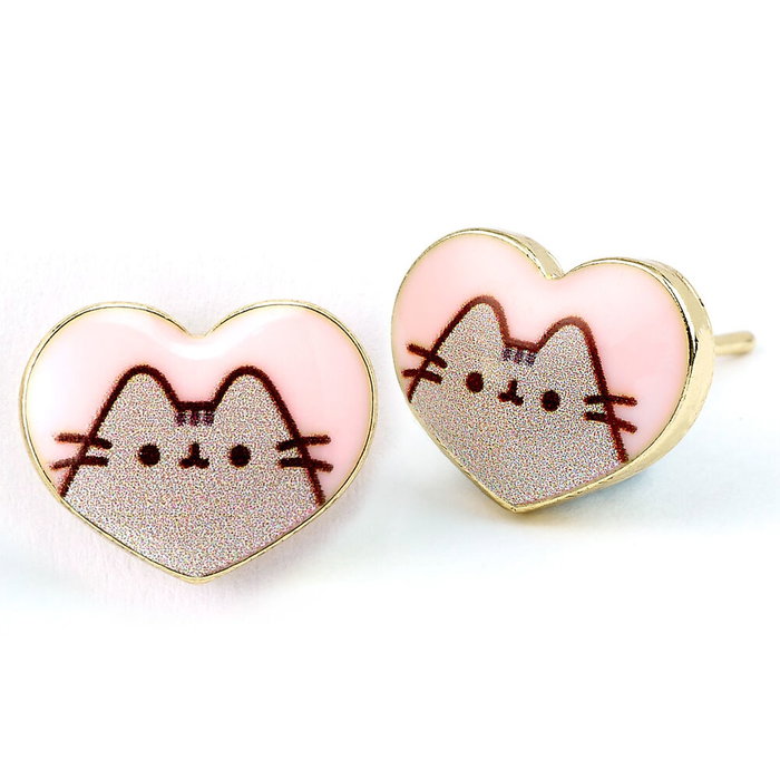 THE CARAT SHOP Pendientes Corazón Pusheen Rosa y Dorado Aleación de Zinc
