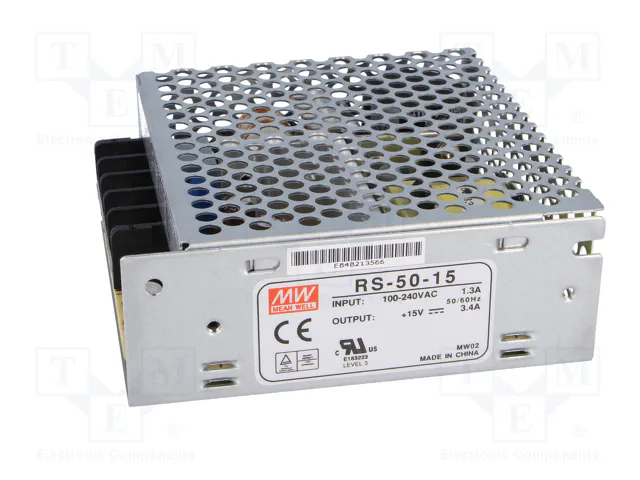 MEAN WELL RS-50-15 Alimentador de impulso de 50W 15VDC MEAN WELL RS-50-15 Alimentador de impulso de 50W 15VDC