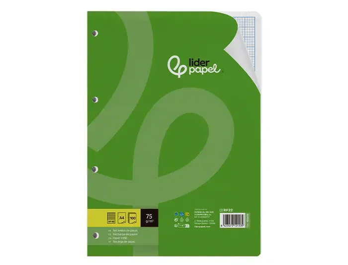 Liderpapel Recambio A4 100 Hojas 75gr Rayado 4 Taladros