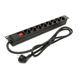 Phasak BNS 1518 Regleta de Pared con Interruptor y 8 Tomas Schuko para Rack 19" 1U, Cable de 1.5m, Color Negro