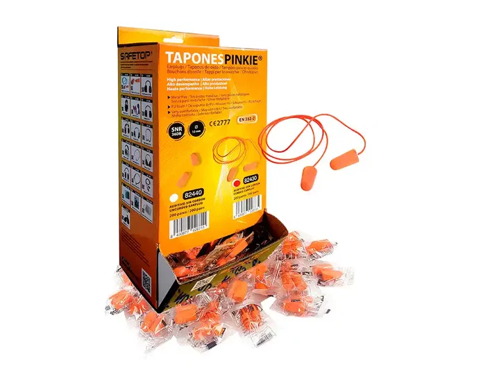 Safetop Pinkie Tapones auditivos de espuma con cordón, naranja, 200 pares