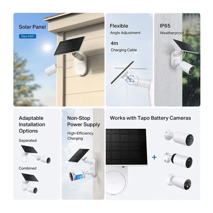TP-Link Tapo A201 Panel Solar para Cámaras con Batería, 2,5 W, Blanco