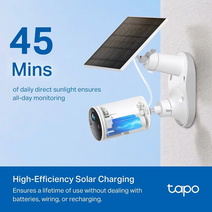TP-Link Tapo A201 Panel Solar para Cámaras con Batería, 2,5 W, Blanco