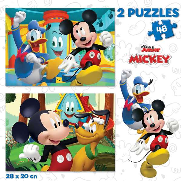 Educa Puzzle 2x48 Piezas Mickey Mouse Fun House, 2 Puzzles de 48 Piezas Cada Uno, Recomendado de 4 a 6 Años, Idioma Español e Inglés