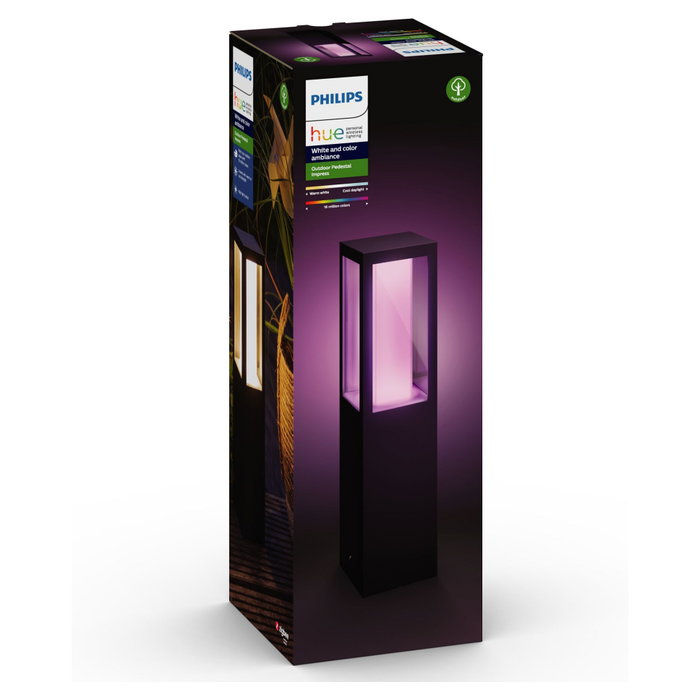 Philips Hue White and Color Ambiance Impress Lámpara de Poste Exterior Inteligente RGB Bluetooth Zigbee, Negro, Sin Bombillas