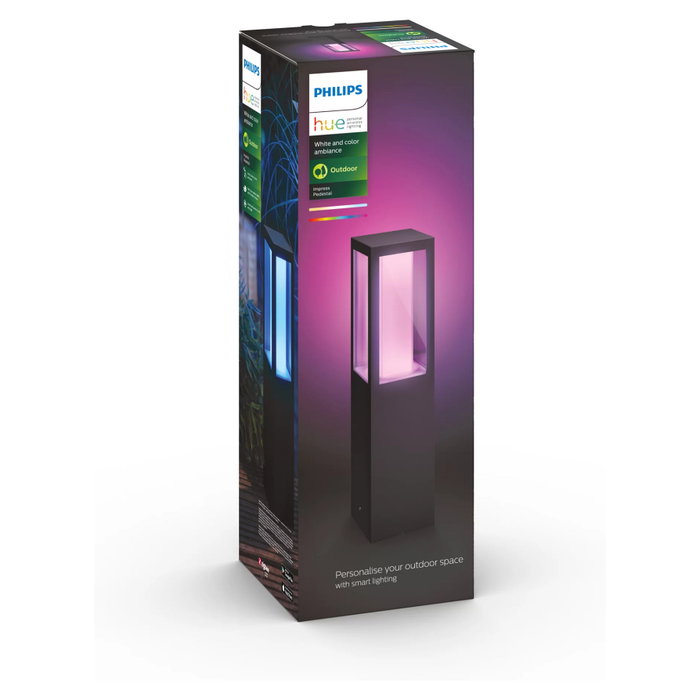 Philips Hue White and Color Ambiance Impress Lámpara de Poste Exterior Inteligente RGB Bluetooth Zigbee, Negro, Sin Bombillas