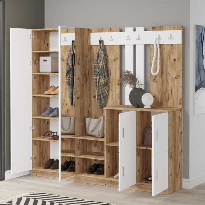 Hanah Home Dd9-Aw Recibidor de Entrada Moderno Pino Atlántico y Blanco 187.2x180x37.5cm Hanah Home Dd9-Aw Recibidor de Entrada Moderno Pino Atlántico y Blanco 187.2x180x37.5cm