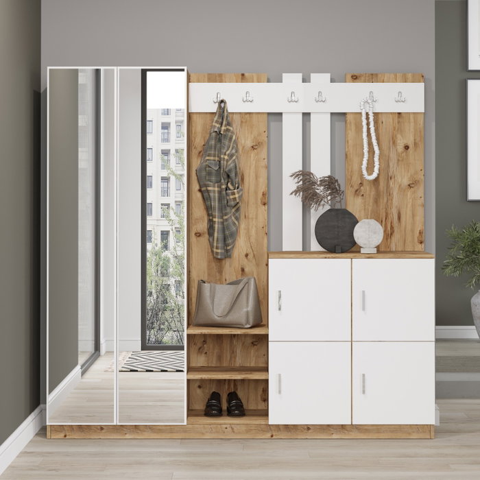 Hanah Home Dd9-Aw Recibidor de Entrada Moderno Pino Atlántico y Blanco 187.2x180x37.5cm Hanah Home Dd9-Aw Recibidor de Entrada Moderno Pino Atlántico y Blanco 187.2x180x37.5cm