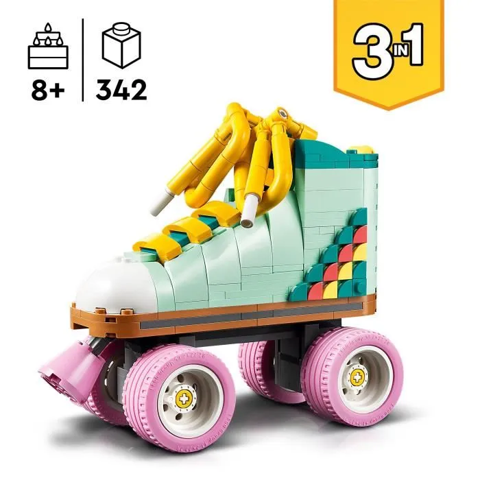 Lego 31148 Creator Patines Retro 3en1, Juguete con Mini-Patineta y Boombox, Decoración Retro