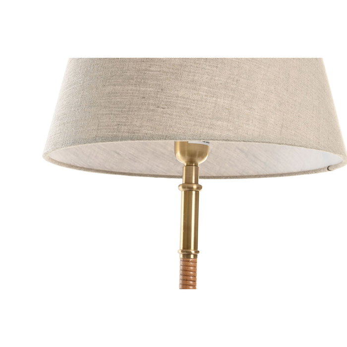 DKD Home Decor Lámpara de Sobremesa de Latón y Ratán Natural