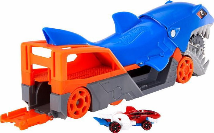 Mattel Hot Wheels Tiburón Mastica Coches Remolque de Transporte
