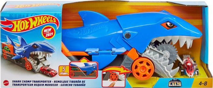 Mattel Hot Wheels Tiburón Mastica Coches Remolque de Transporte