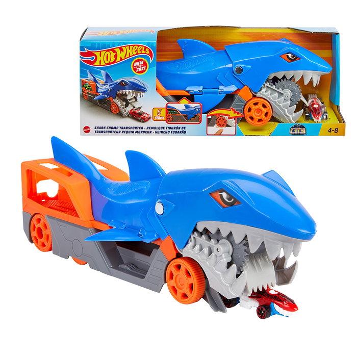 Mattel Hot Wheels Tiburón Mastica Coches Remolque de Transporte