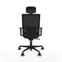 Silla de oficina Yunquera con mecanismo Sincro tapizada con Tela color Verde esmeralda y malla color Negro. Equipada con lumbar 1D, Brazos 1D, Cabecero 1D y Ruedas 65mm nailon