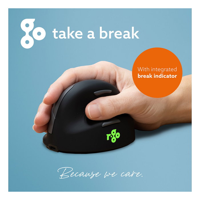R-GO Ratón Ergonómico Inalámbrico HE Break Grande para Diestros, 2400 DPI, 5 Botones, Vertical, Bluetooth 5.0, Negro - R-Go Tools