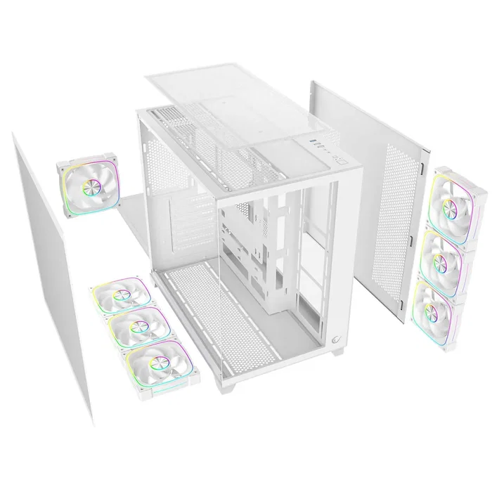 Rampage SEALITE Caja PC con vidrio templado 7 ventiladores ARGB PWM Blanca