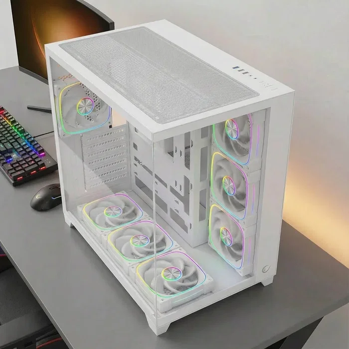 Rampage SEALITE Caja PC con vidrio templado 7 ventiladores ARGB PWM Blanca