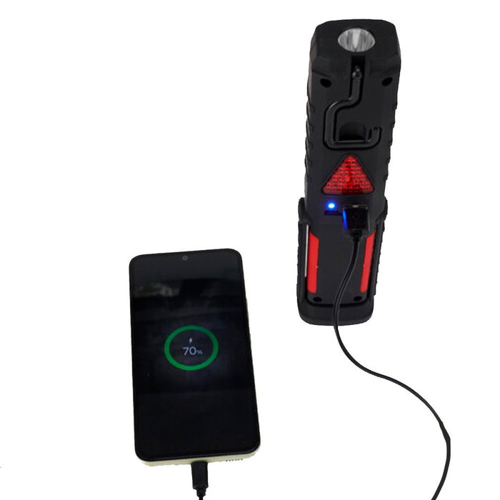 Fx Tools Linterna de Trabajo Recargable LED COB 150 Lumen con Powerbank, Gancho, Clip e Imán, Negra, 50x35x215 mm